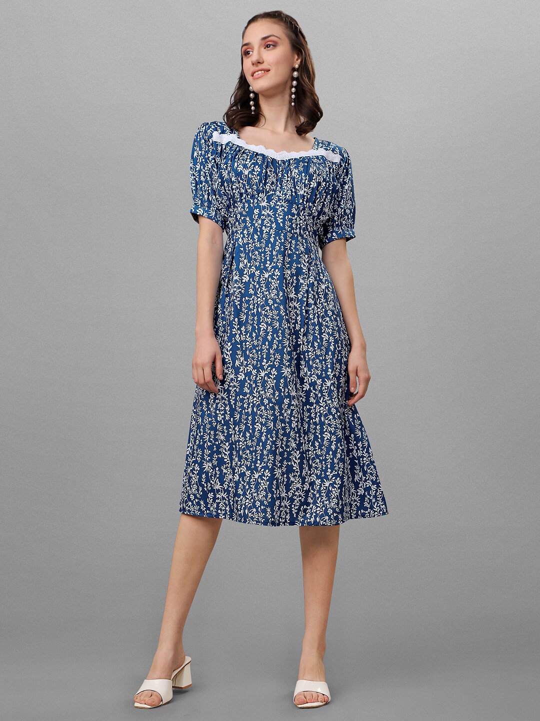 

GUFRINA Blue Floral Printed Midi Dress