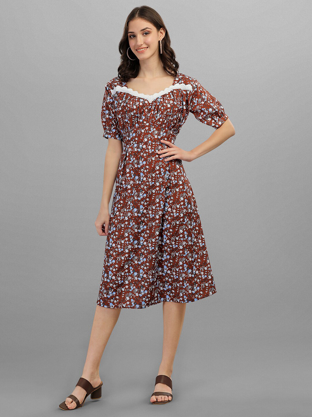 

GUFRINA Brown Floral Printed Midi Dress