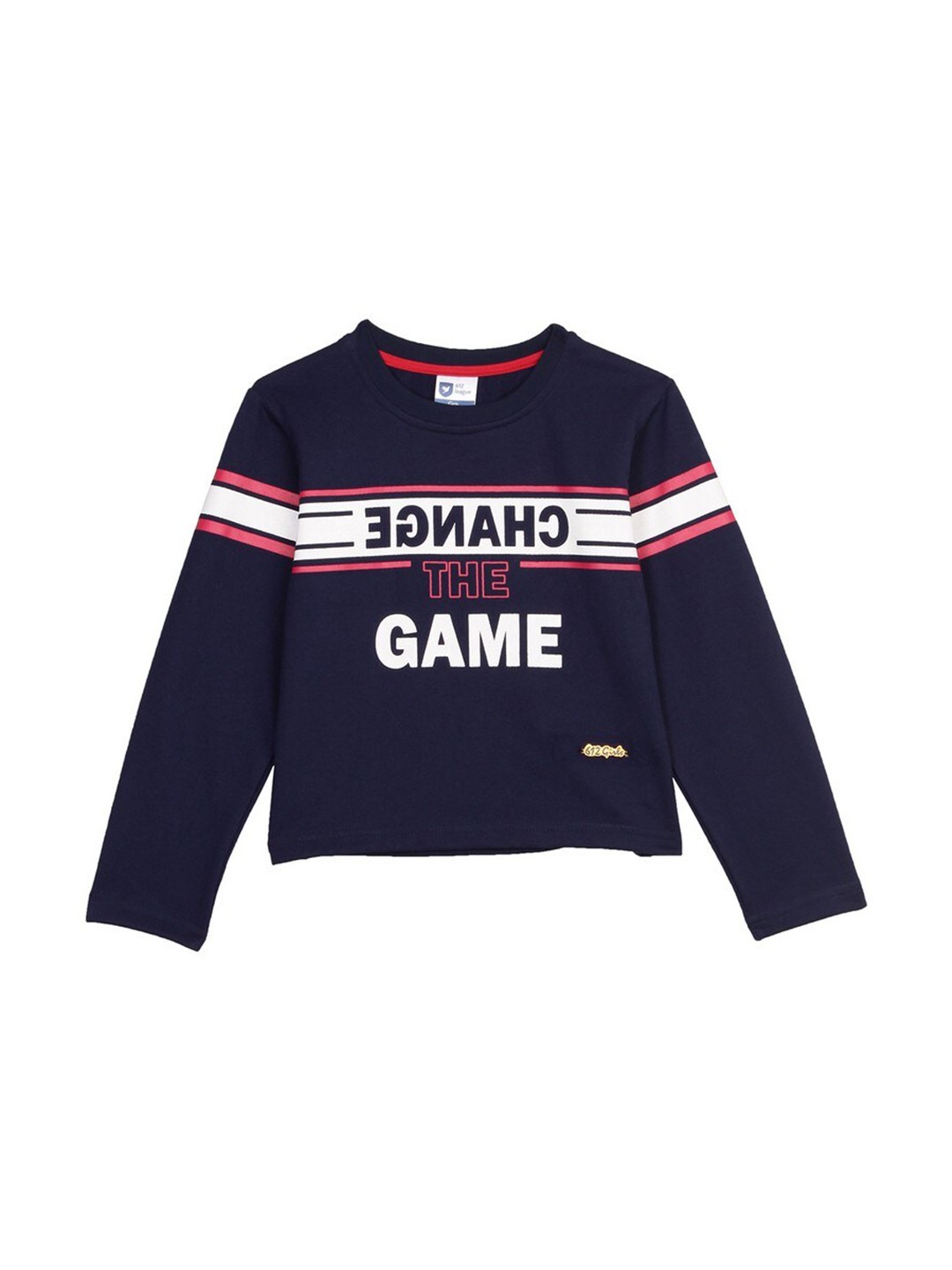 

612League Girls Blue & White Typography Printed Cotton Pullover