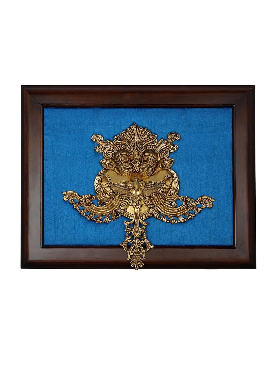 

Exotic India Brass & Wood Kirtimukha Wall Hanging with Frame, Gold