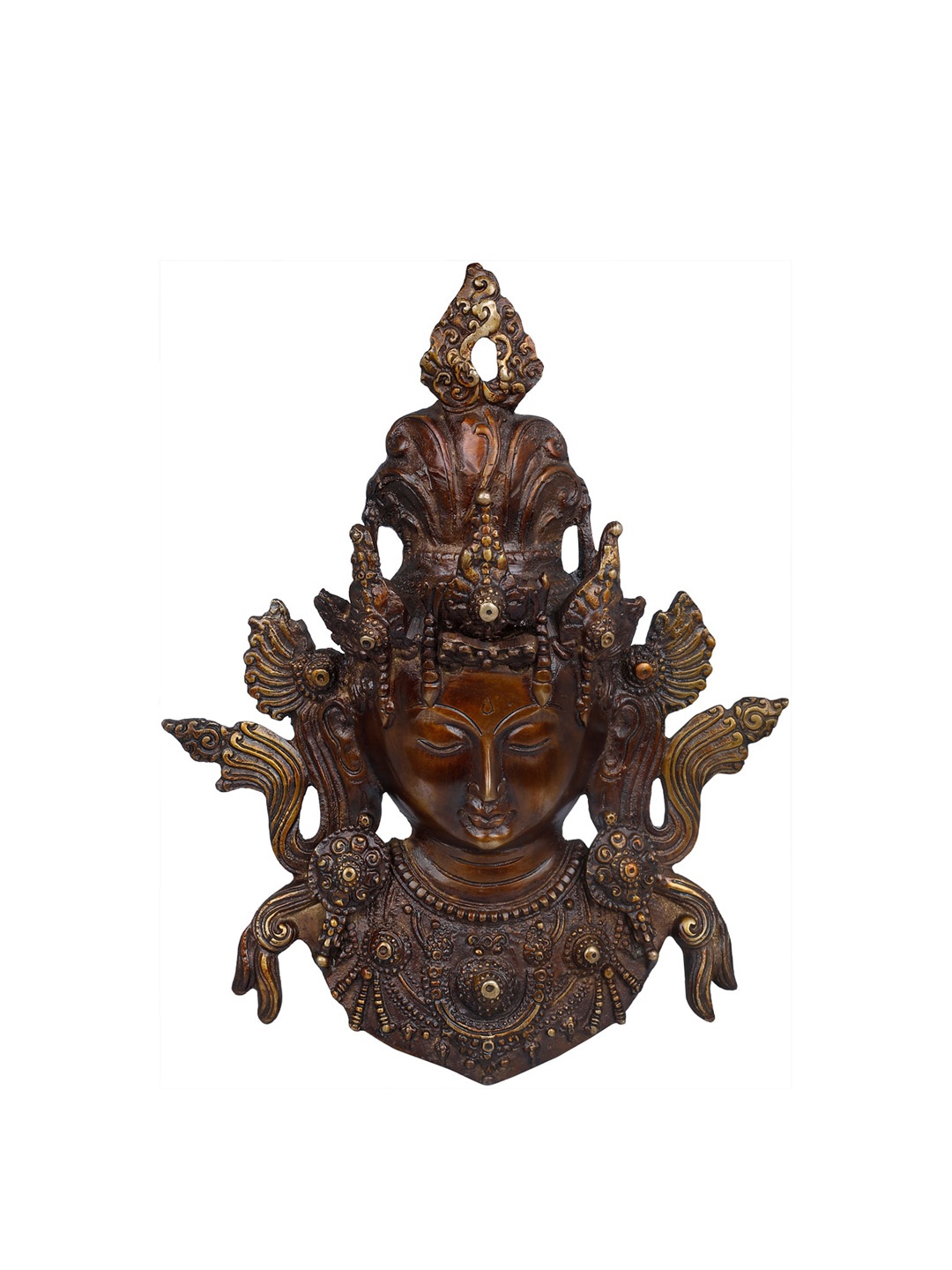 

Exotic India Tibetan Buddhist Goddess Tara Wall Hanging Mask In Brass, Brown