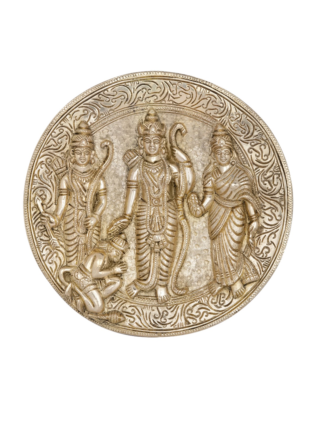 

Exotic India Gold-Toned Textured Rama Durbar Brass Wall Plate
