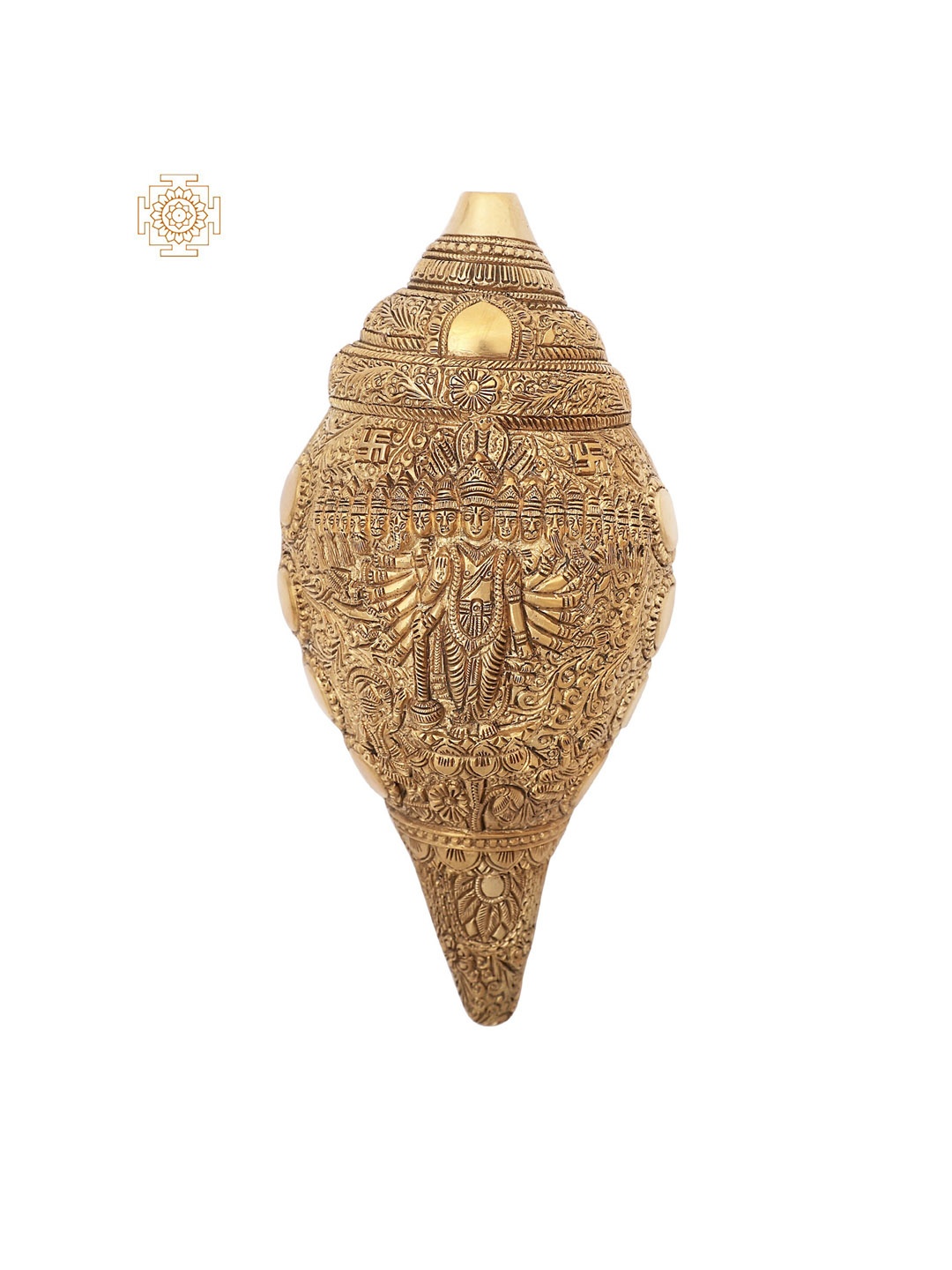 

Exotic India 9" Brass Vishvarupa Vishnu Conch Wall Hanging - Made in India, Gold