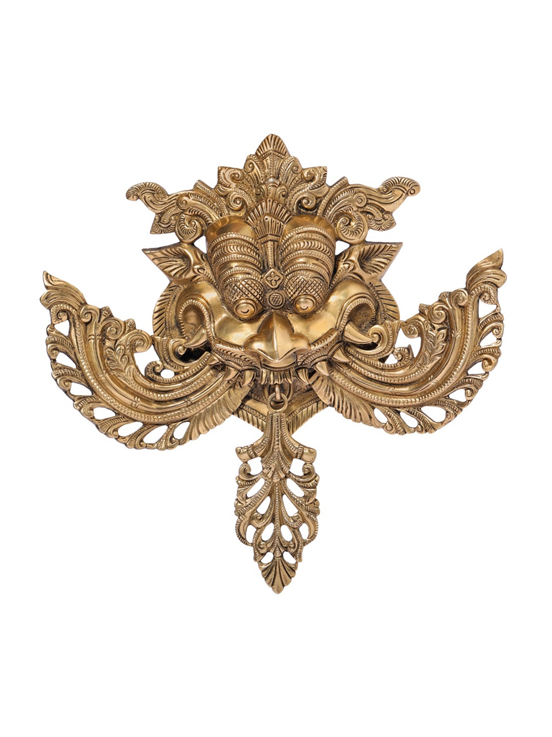 

Exotic India Gold-Toned Kirtimukha With Stylized Protruding Fangs Brass Wall Decor