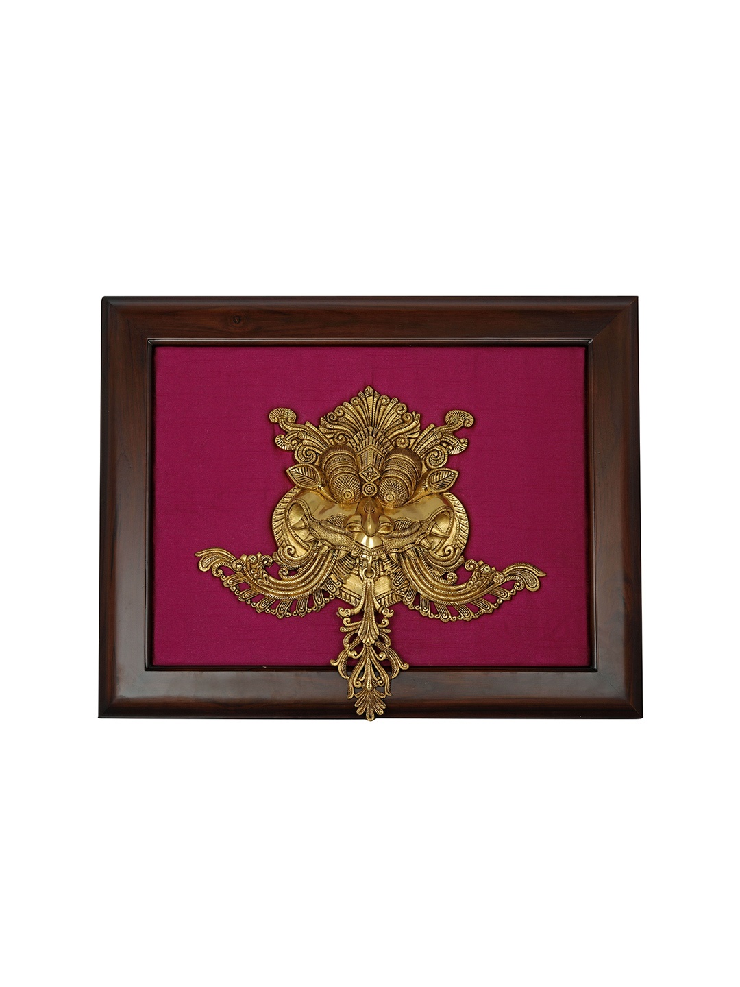 

Exotic India Brass & Wood Kirtimukha Wall Hanging with Frame, Gold