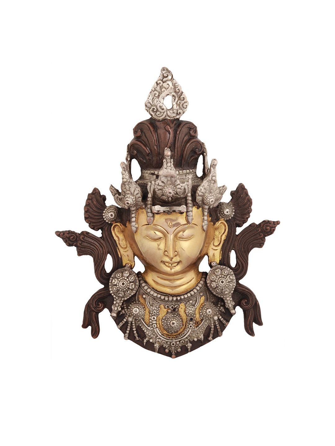 

Exotic India Tibetan Buddhist Goddess Tara Wall Hanging Mask In Brass, Gold