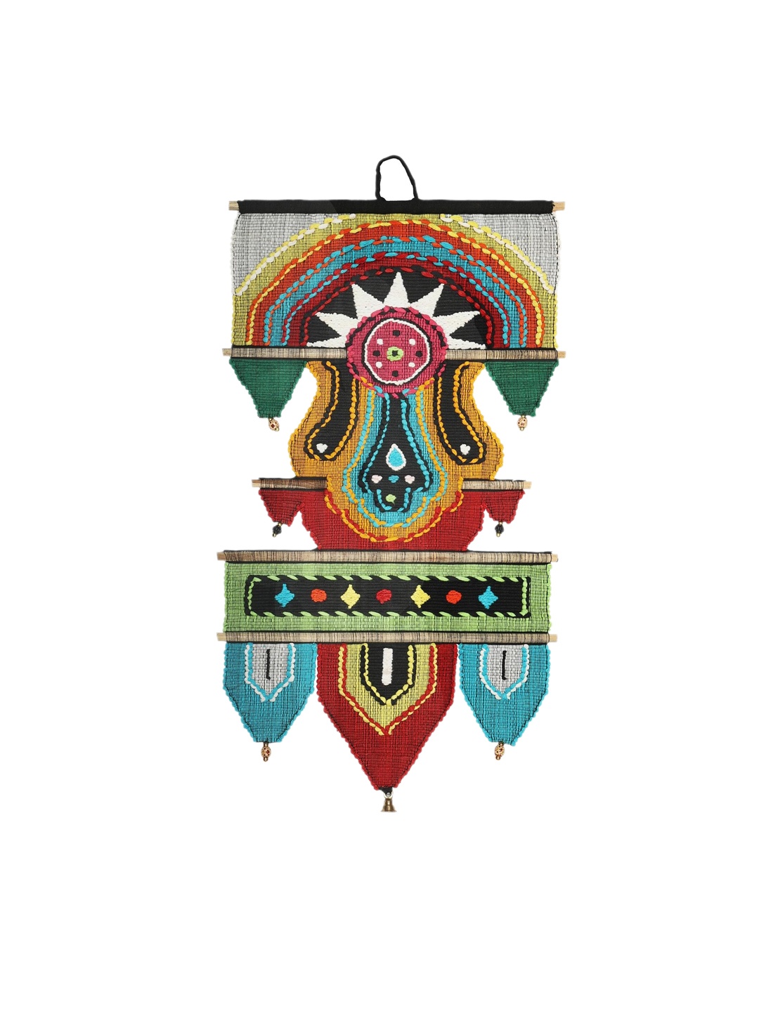 

Exotic India Cotton Wall Hanging with Wooden Beads & Brass Bells, Maroon