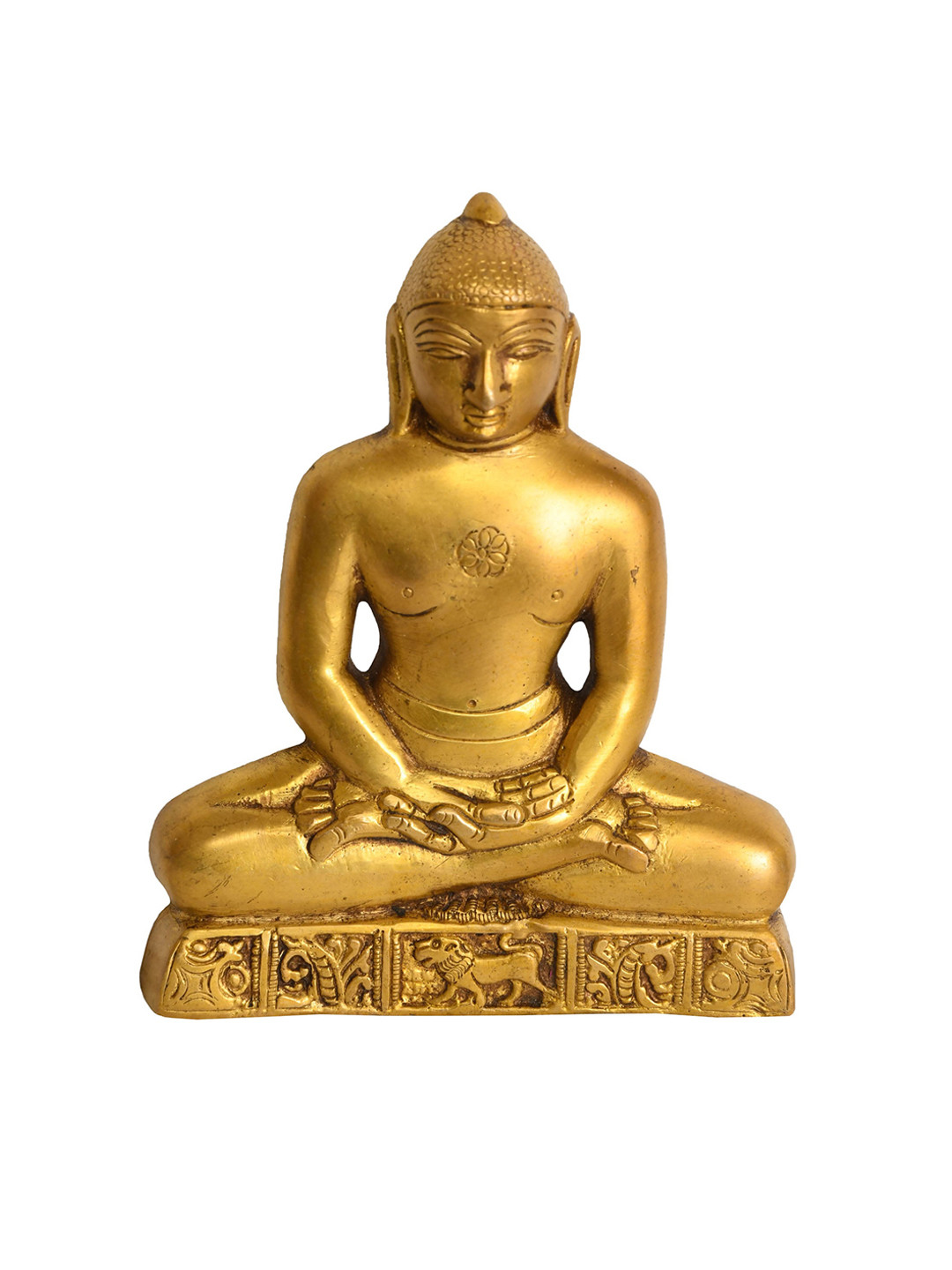

Exotic India 5" Last Jain Tirthankara 'Mahavir' Wall Hanging Flat Statue in Brass, Gold