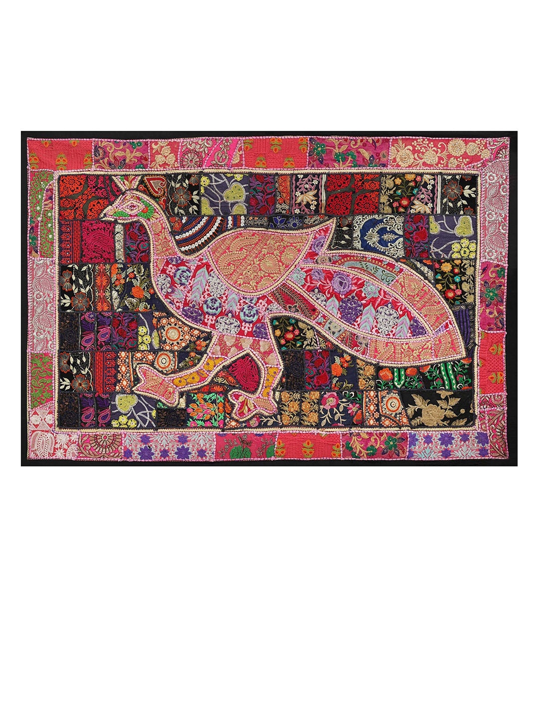 

Exotic India Black & Pink Handcrafted Peacock Wall Hanging
