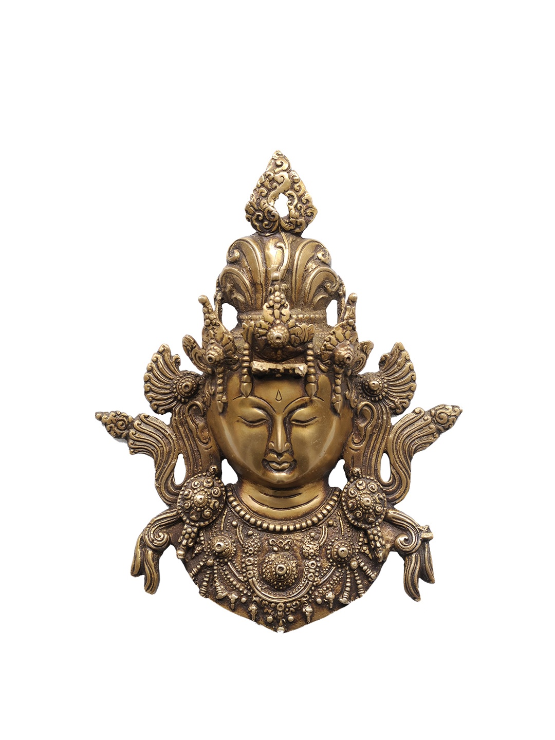 

Exotic India Brass Tibetan Buddhist Goddess Tara Mask Wall Hanging, Gold