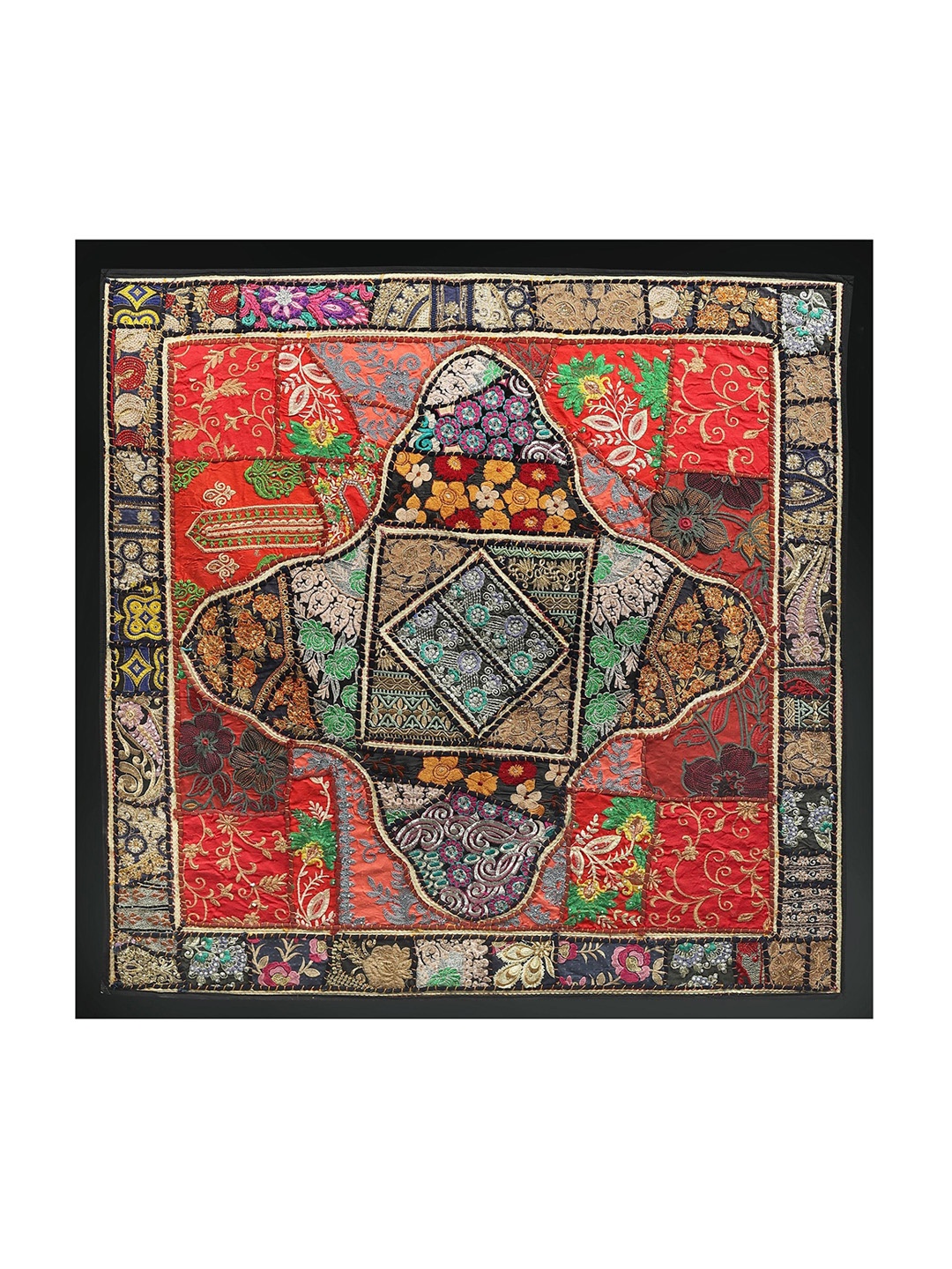 

Exotic India Red Elephant Embroidery Patchwork Wall Hanging