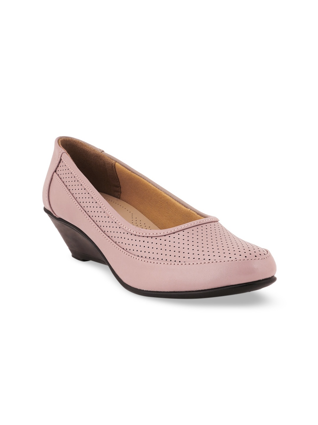 

ELLE Women Peach-Coloured Printed Wedge Pumps with Laser Cuts