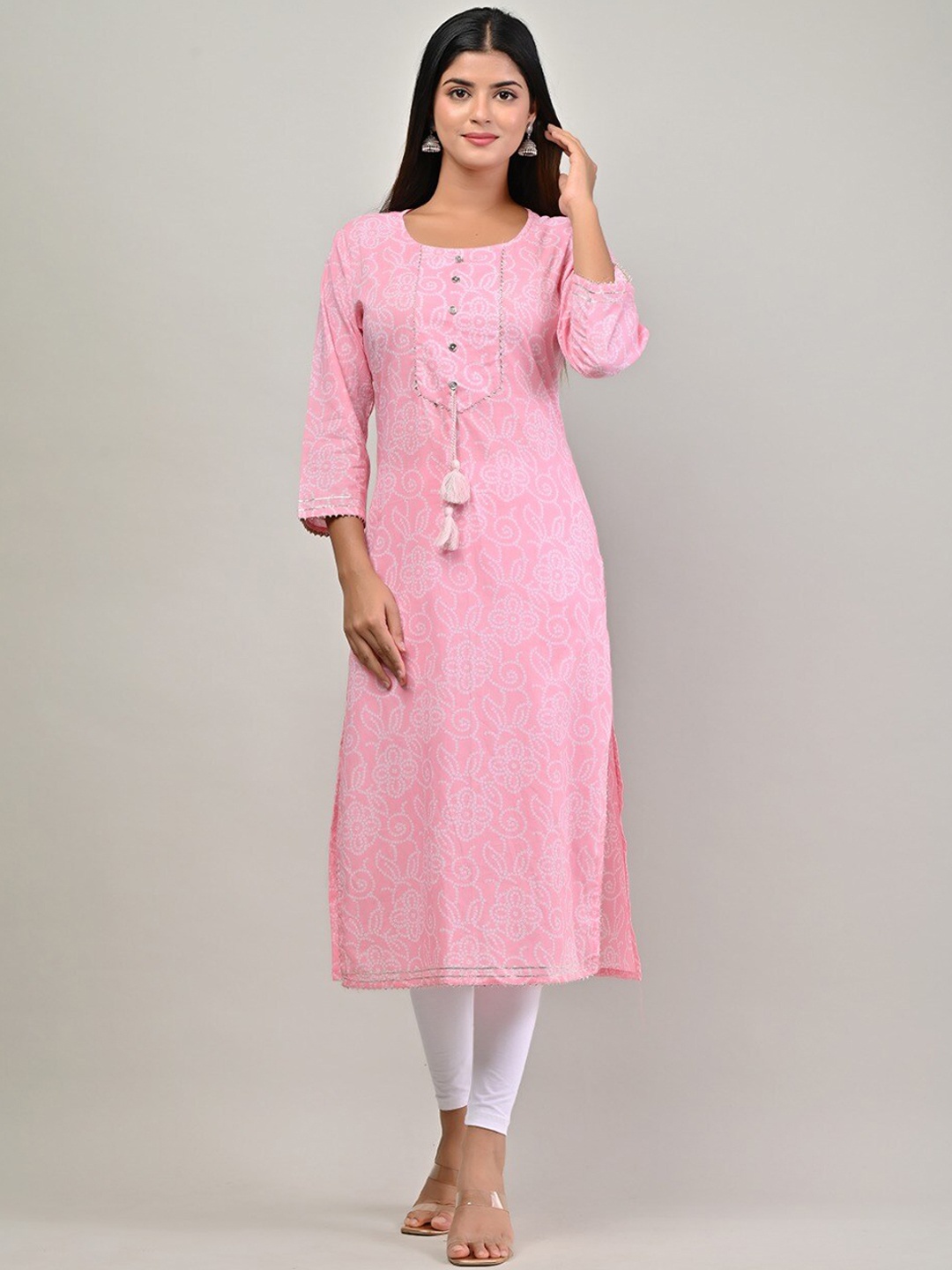 

Swasti Women Pink Bandhani Gotta Patti Kurta