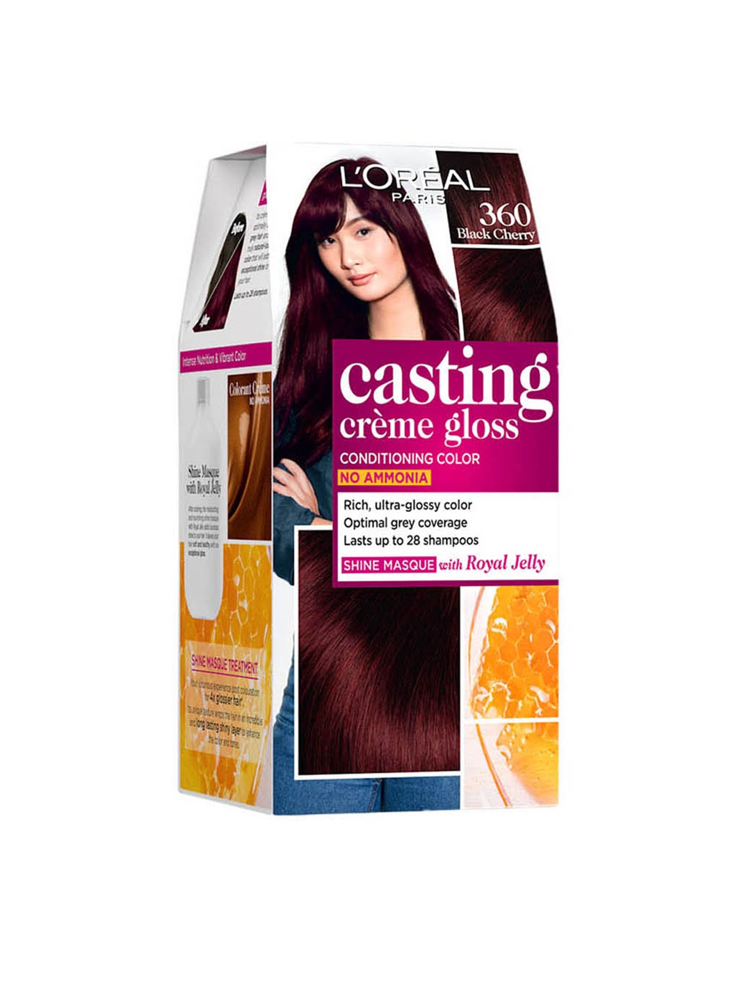 

LOreal Paris Casting Creme Gloss Hair Color - Black Cherry 360 87.5 g + 72 ml, Burgundy