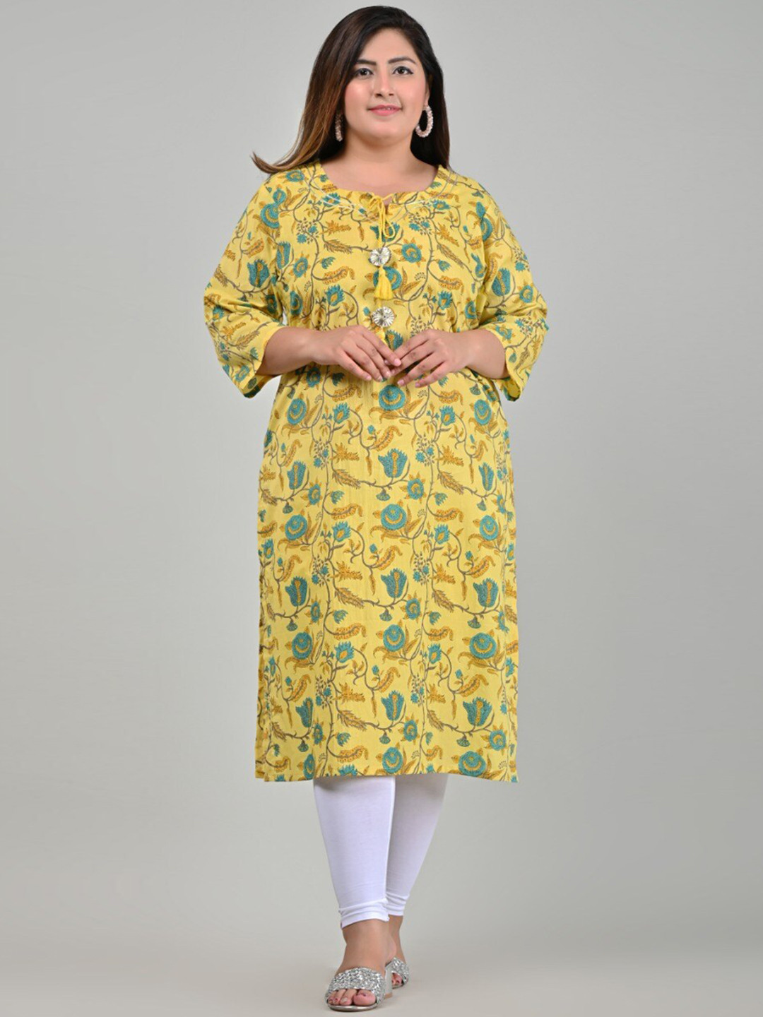 

Swasti Women Plus Size Yellow Floral Printed Floral Kurta