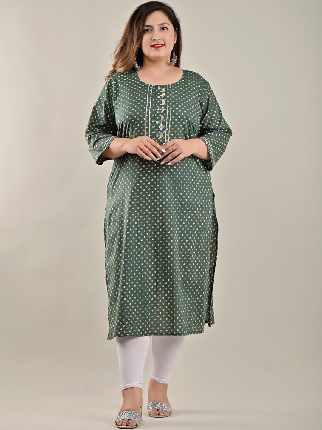 

Swasti Women Plus Size Green Geometric Printed Kurta
