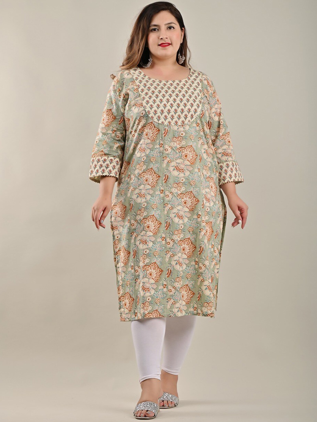 

Swasti Women Plus Size Green Floral Printed Floral Kurta