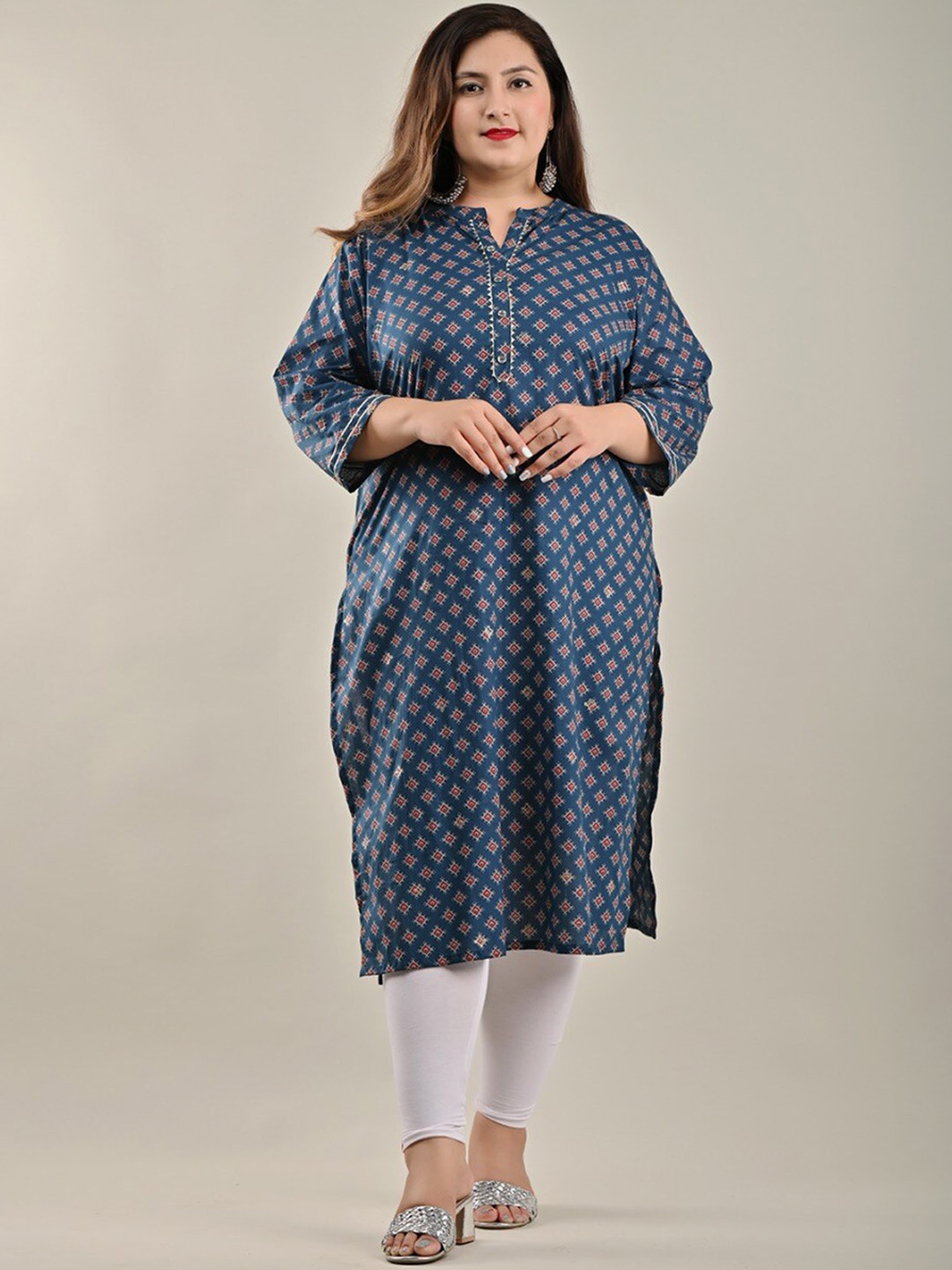 

Swasti Women Plus Size Navy Blue Geometric Printed Floral Kurta