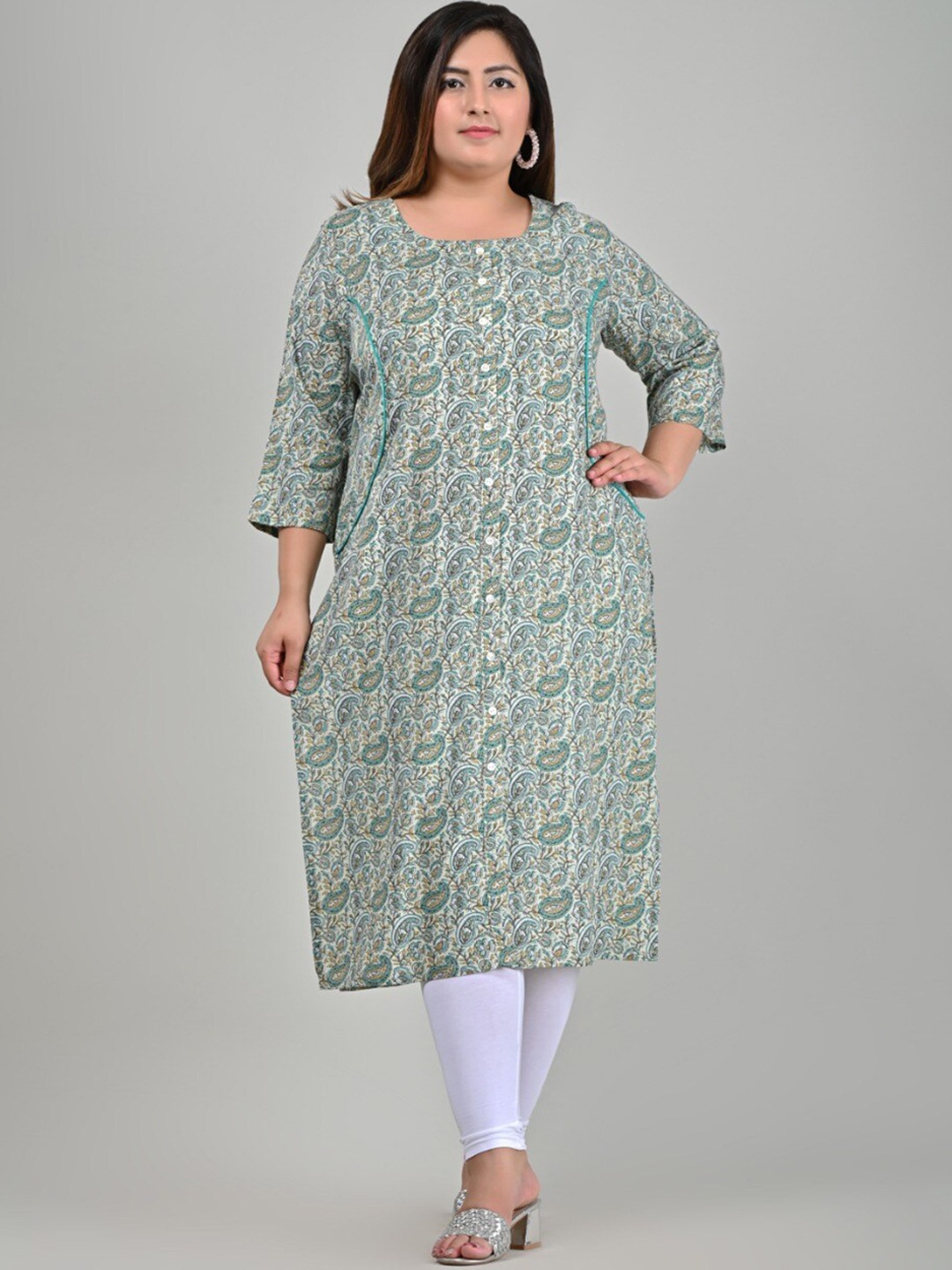 

Swasti Women Plus Size Blue Ethnic Motifs Printed Floral Kurta