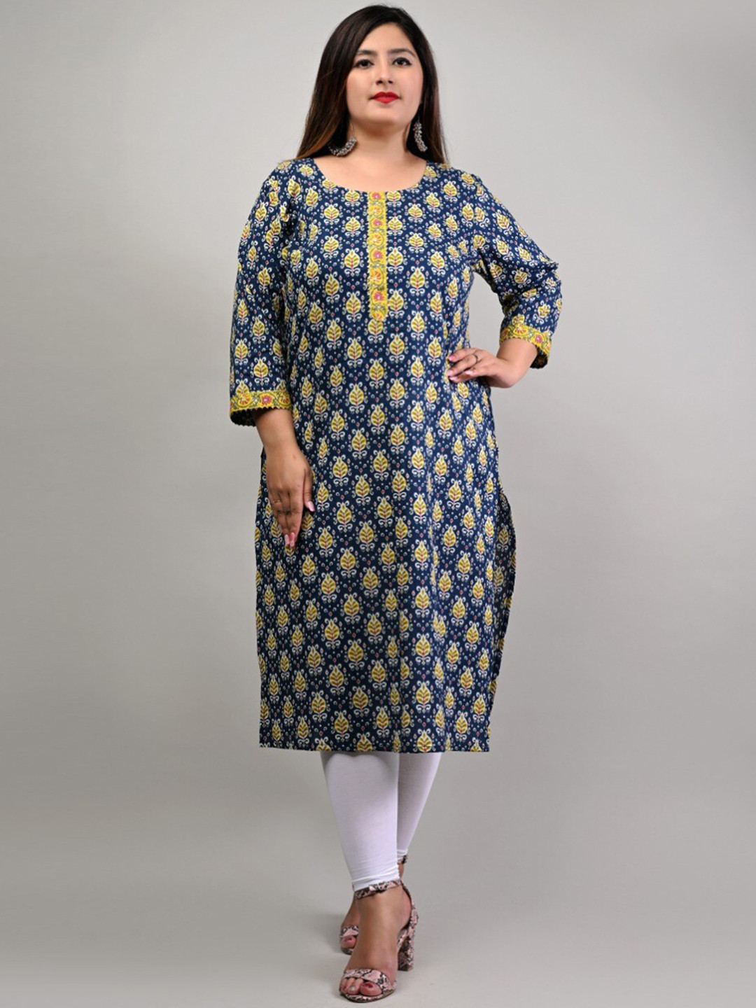 

Swasti Women Plus Size Blue Ethnic Motifs Printed Floral Kurta