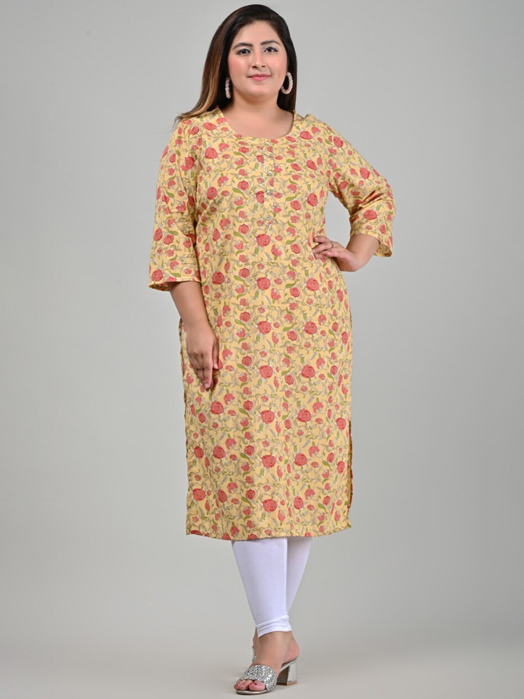 Swasti Women Yellow Floral Printed Floral Kurta