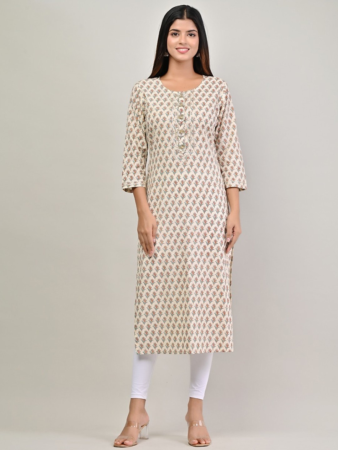 

Swasti Women Beige Ethnic Motifs Printed Floral Kurta