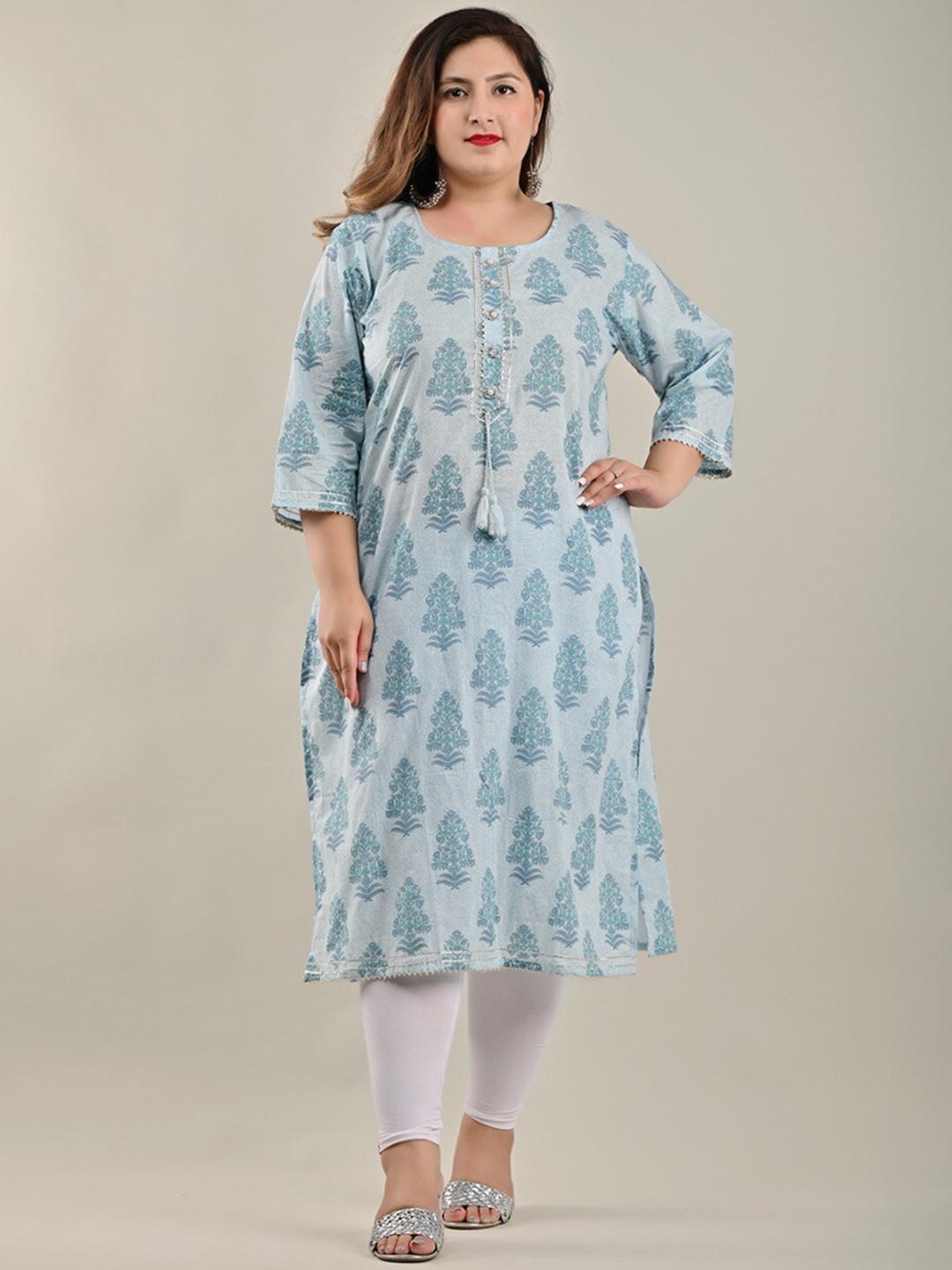 

Swasti Women Blue Ethnic Motifs Printed Gotta Patti Floral Kurta