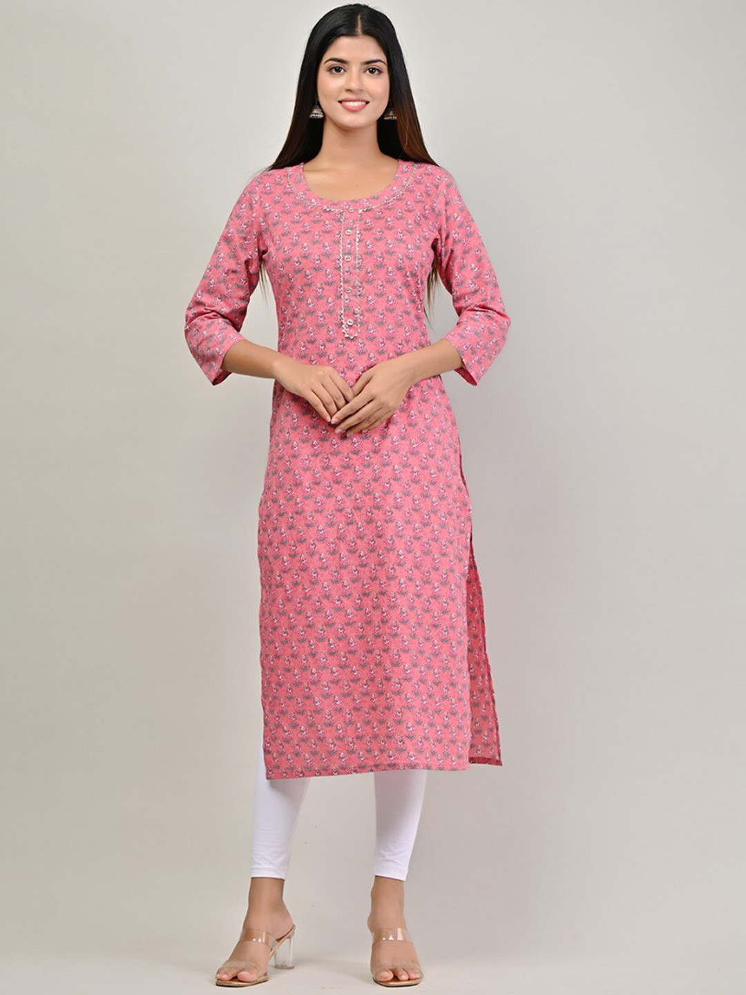 

Swasti Women Pink Floral Print Cotton Straight Kurta