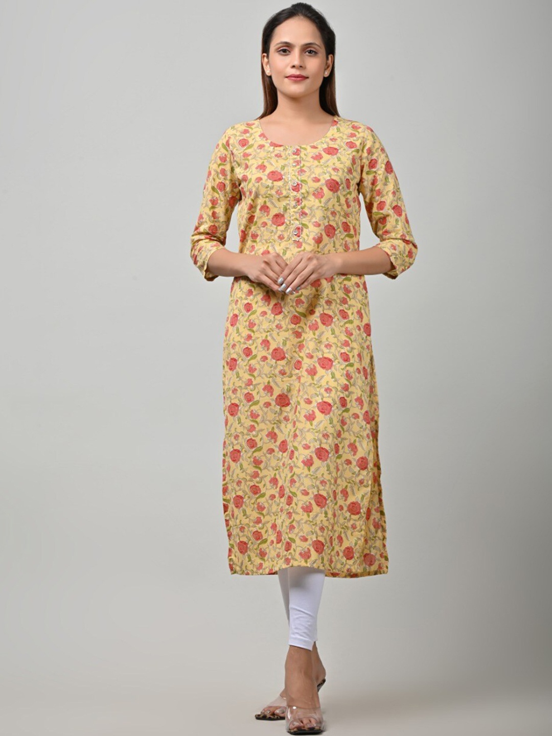 

Swasti Women Yellow & Pink Floral Printed Floral Cotton Kurta