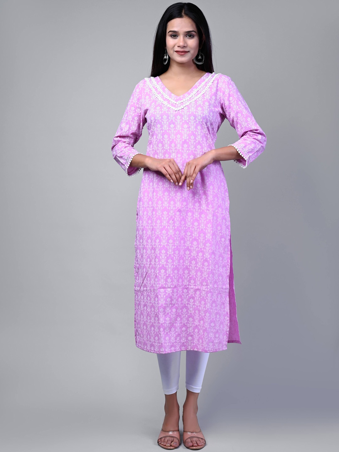 Swasti Women Purple Floral Embroidered Floral Cotton Kurta