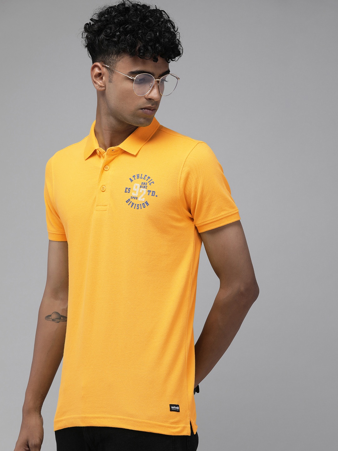 

SPYKAR Men Pure Cotton Polo Collar Slim Fit T-shirt, Yellow