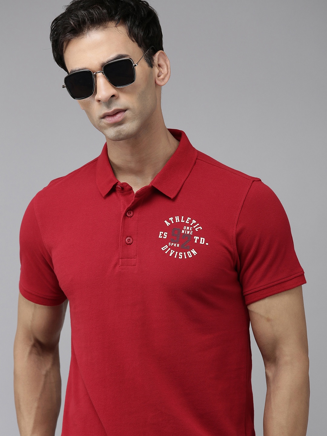 

SPYKAR Polo Collar Pure Cotton Slim Fit T-shirt, Red