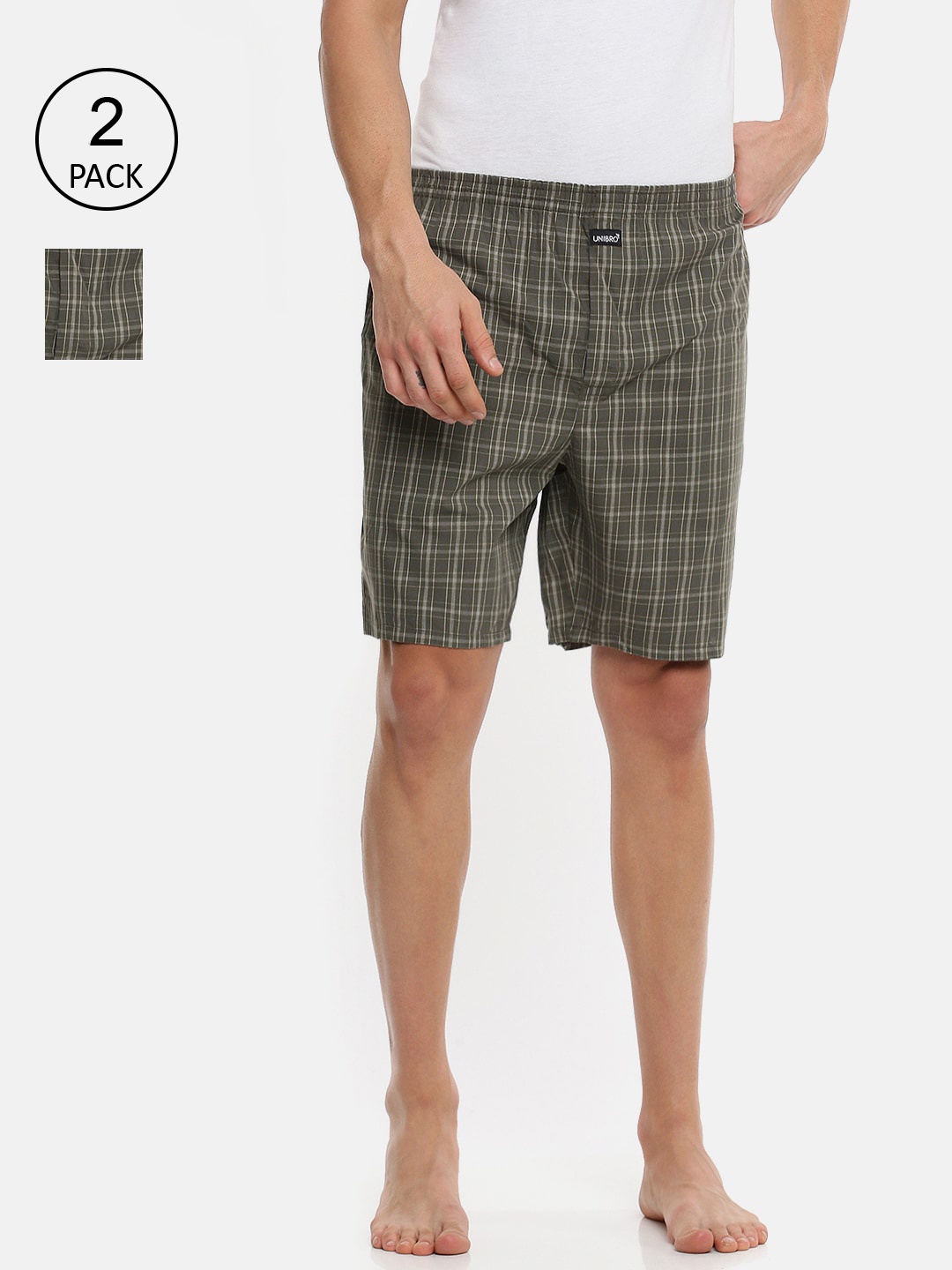

Ramraj Men Pack Of 2 Checked Pure Cotton Boxers, Green