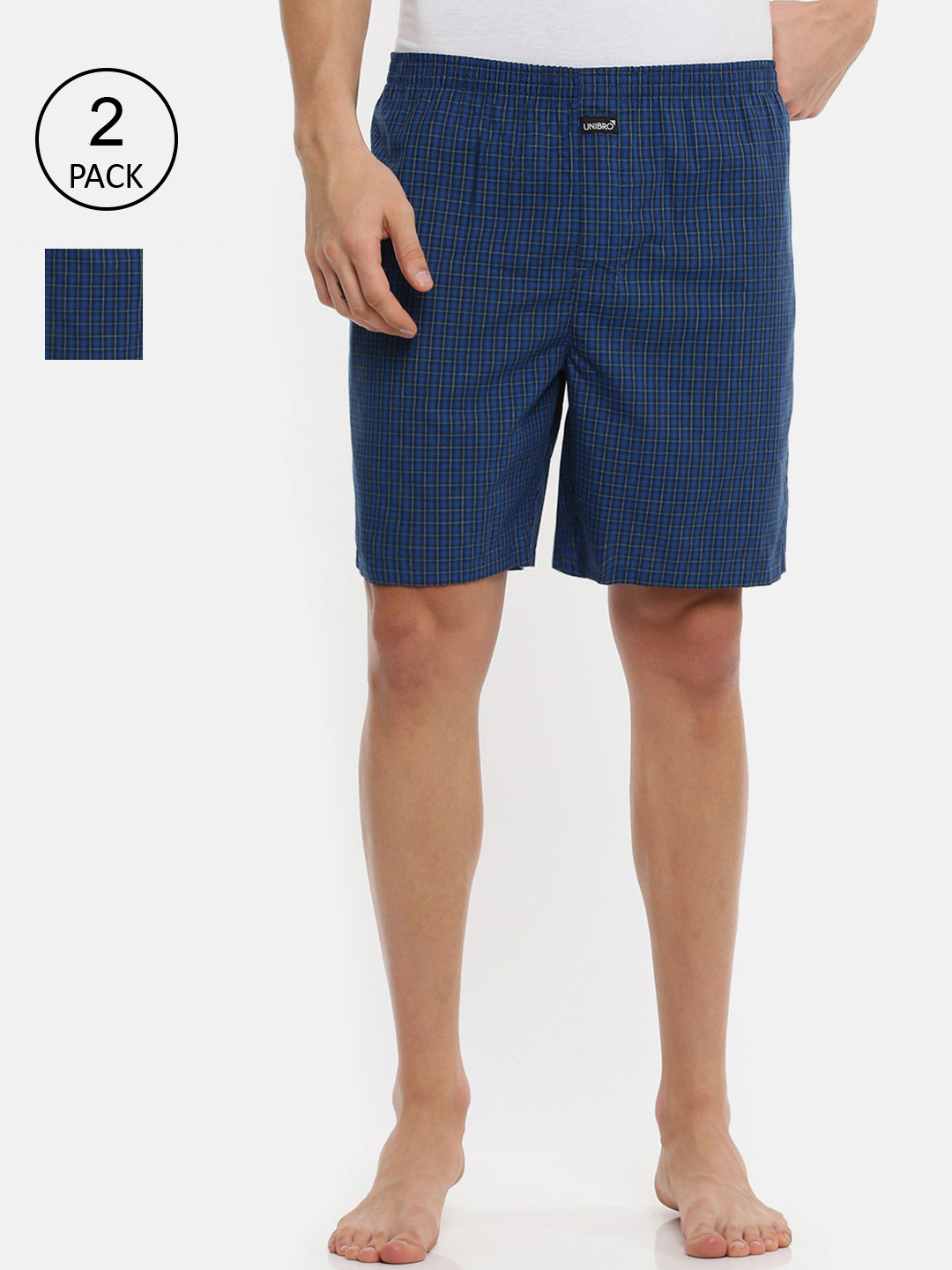 

Ramraj Men Pack Of 2 Checked Pure Cotton Boxers, Blue