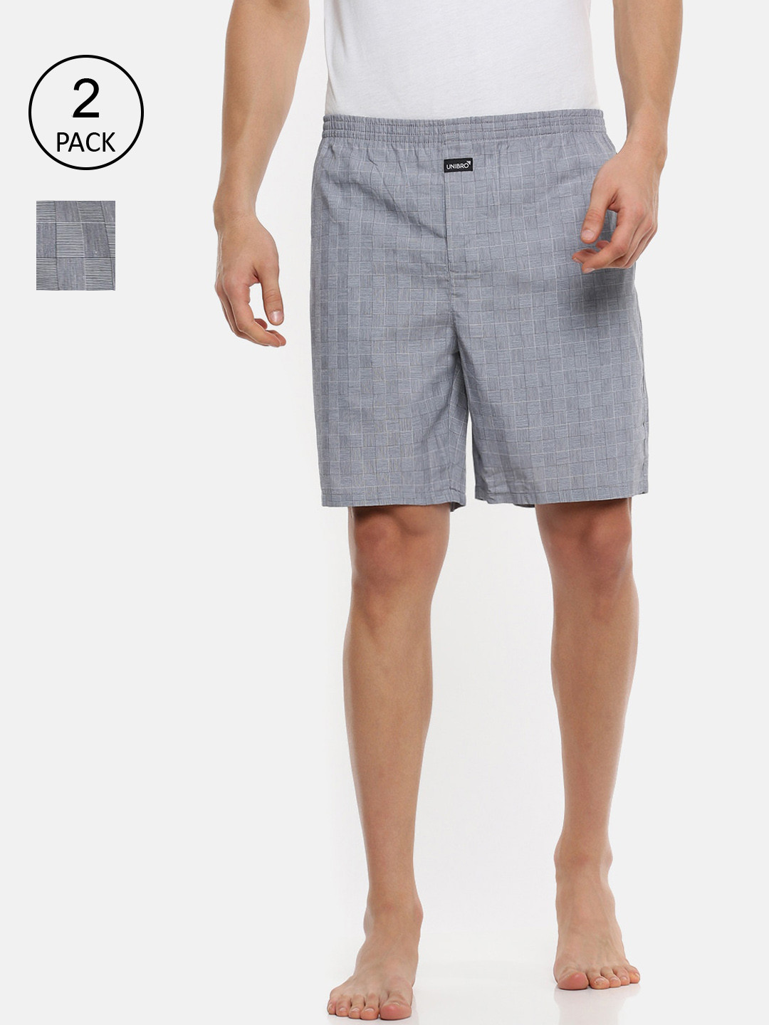 

Ramraj Men Pack Of 2 Checked Pure Cotton Boxers, Grey