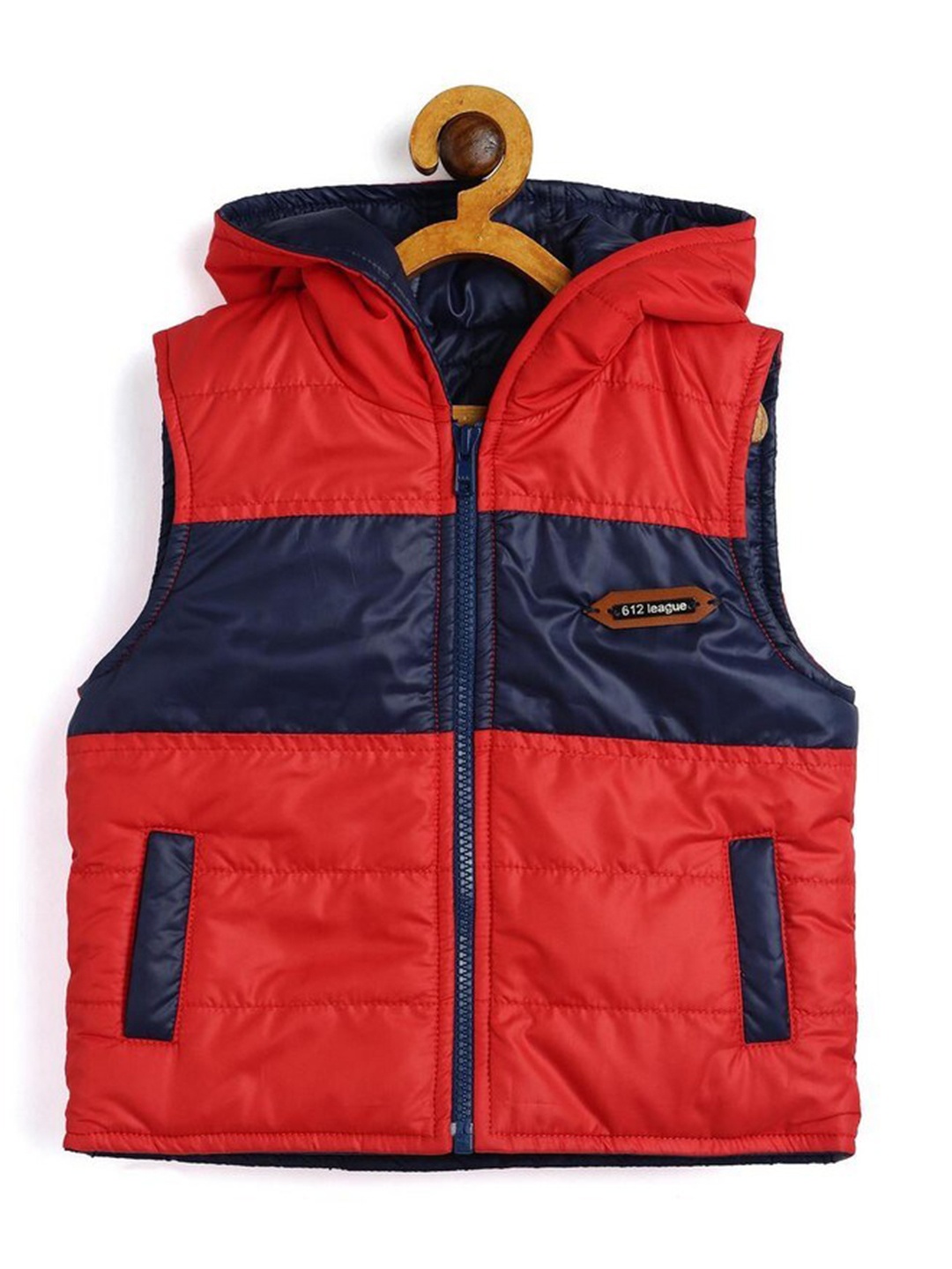 

612League Boys Red & Navy Blue Colourblocked Cardigan