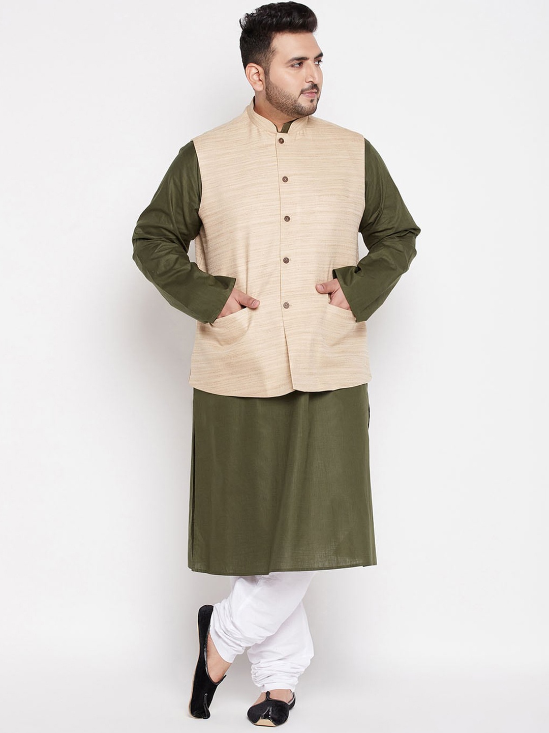 

VASTRAMAY Size Men Olive Green Kurta with Pyjamas