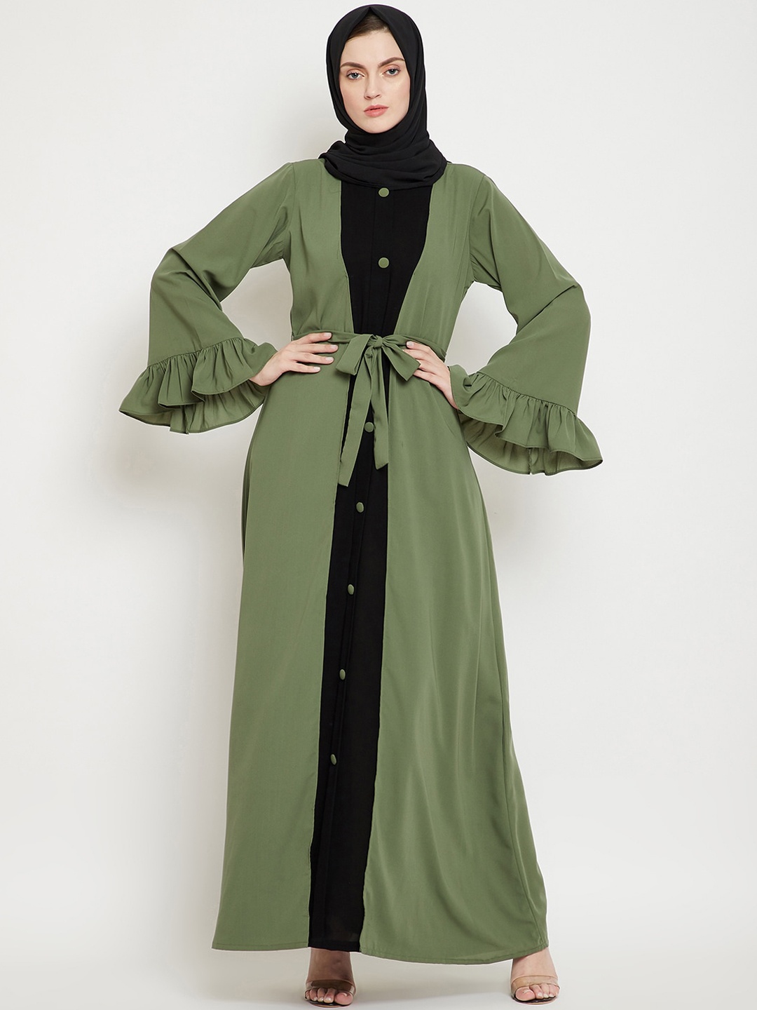 

NABIA Women Green & Black Solid Abaya Burqa