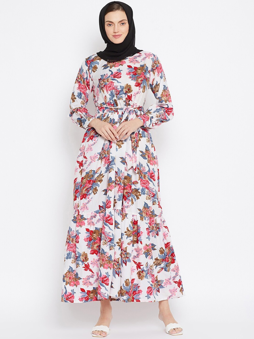 

NABIA Women White Printed Frill Burqas
