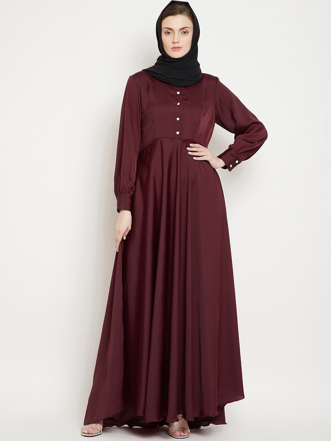 

NABIA Women Maroon Solid Abaya Burqa