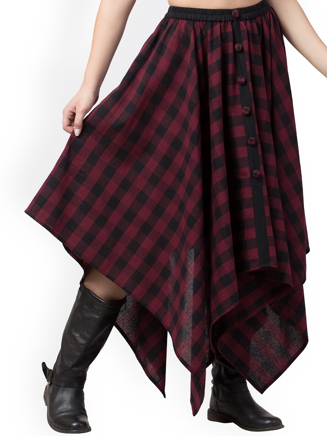 

Hive91 Women Maroon Checked Pure Cotton Skirt