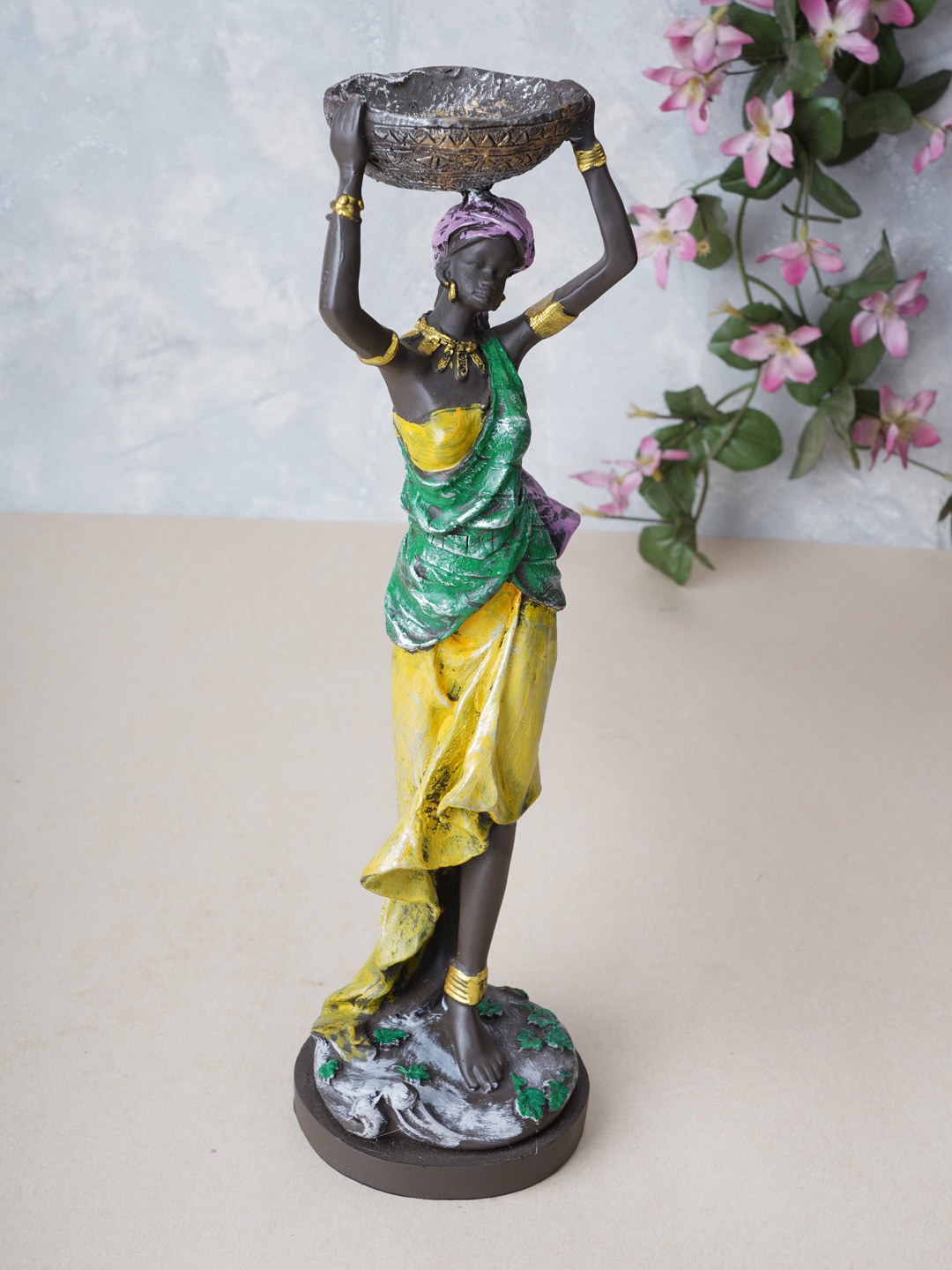 

FASHIYANOO Green & Yellow Village Lady Figurine Showpieces