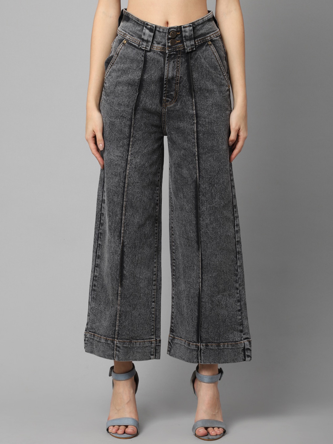 

River Of Design Jeans Women Charcoal Wide Leg Heavy Fade Jeans