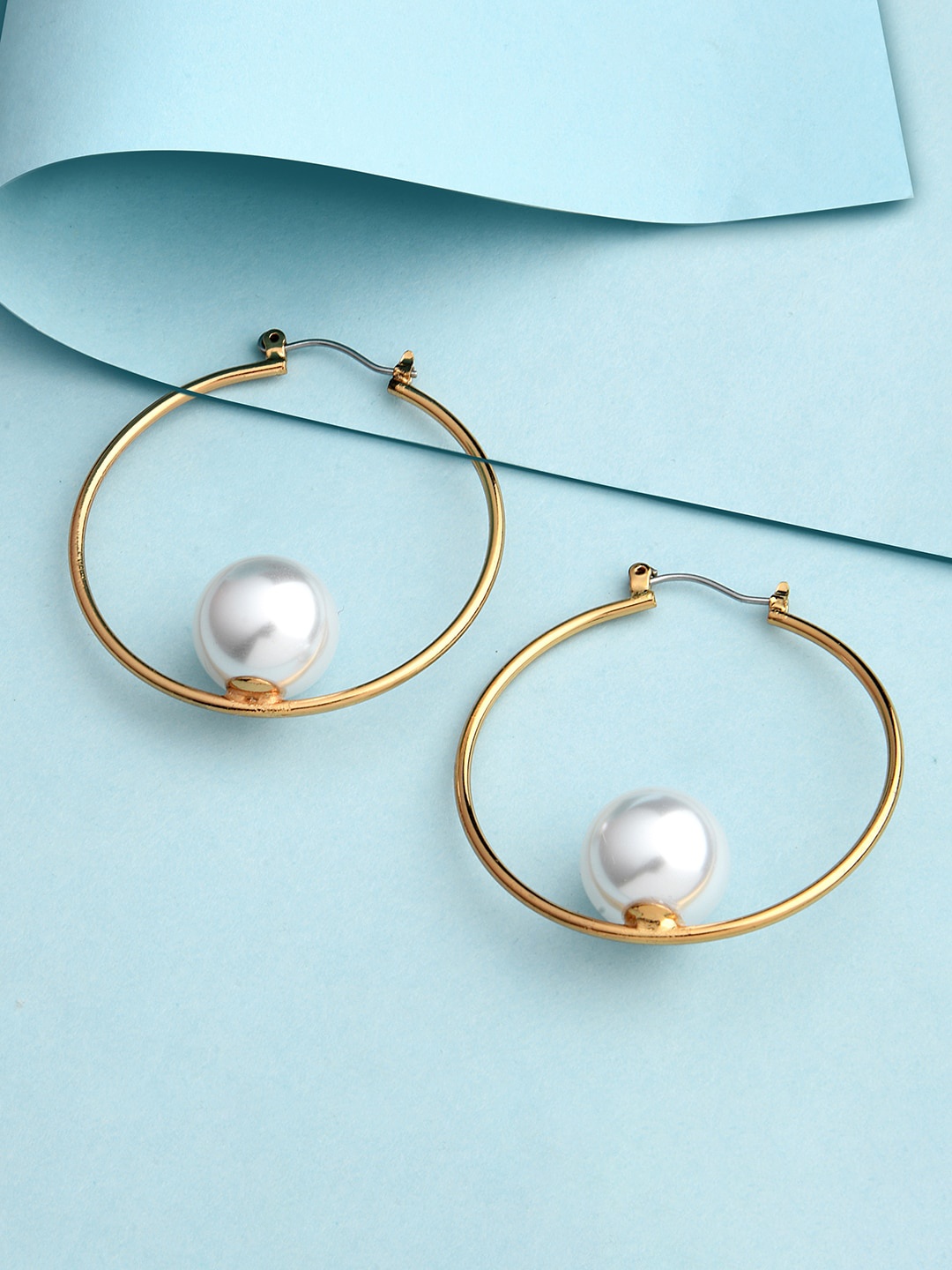 

Lilly & sparkle Gold-Plated & White Pearl Circular Hoop Earrings