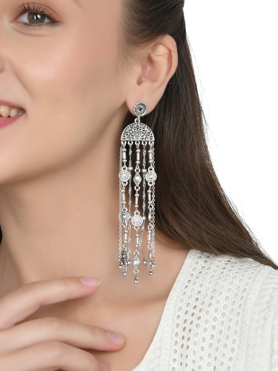 

Lilly & sparkle Silver-Plated Oxidised Contemporary Drop Earrings