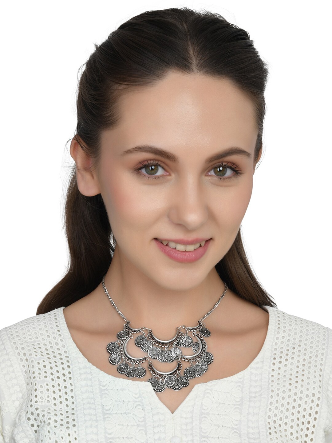 

Lilly & sparkle Silver-Toned Silver-Plated Oxidised Necklace