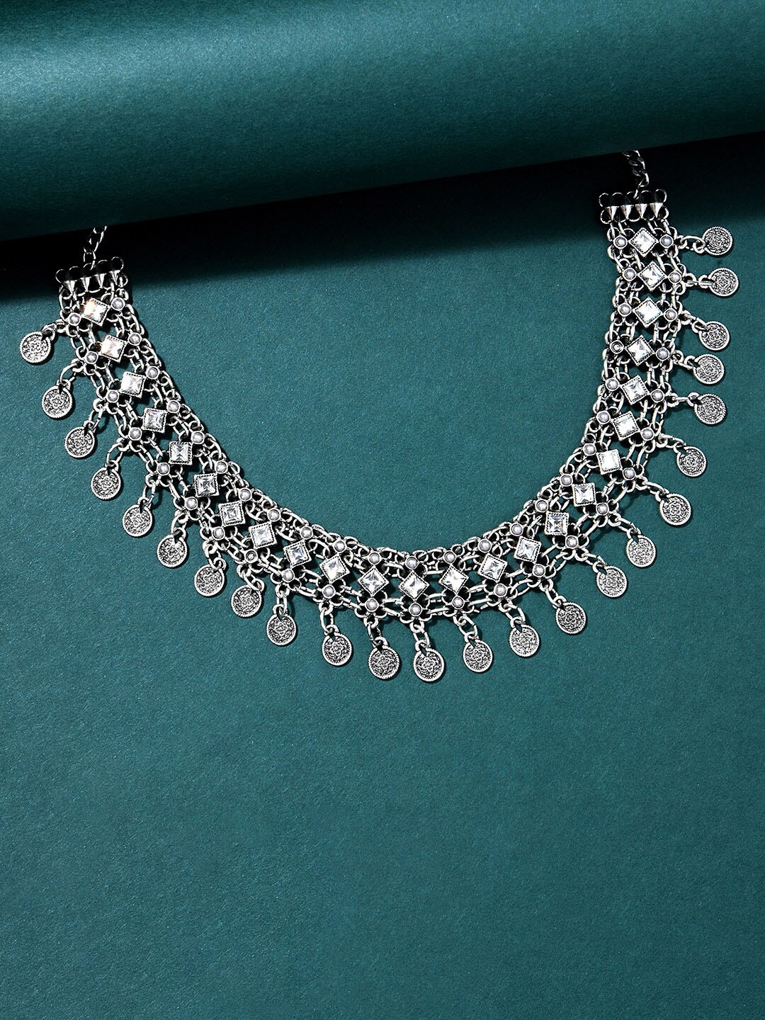 

Lilly & sparkle Silver-Toned Silver-Plated Oxidised Choker Necklace