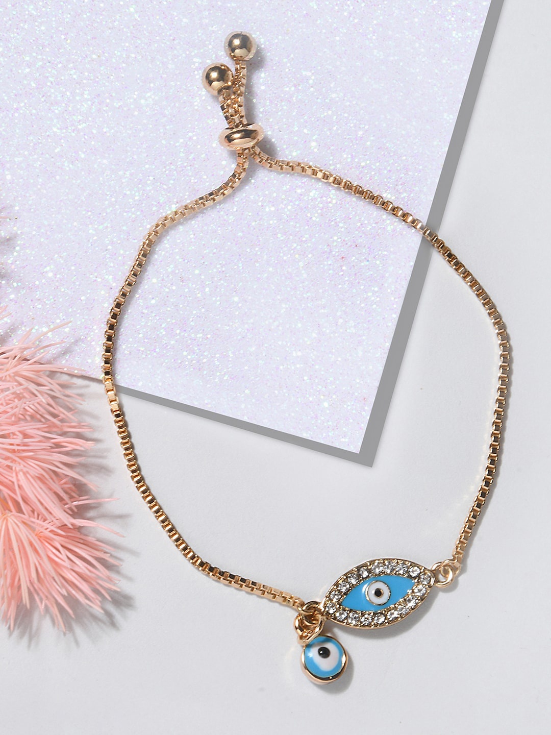

Lilly & sparkle Women Gold-Plated & Blue Crystal Studded Evil Eye Charm Bracelet