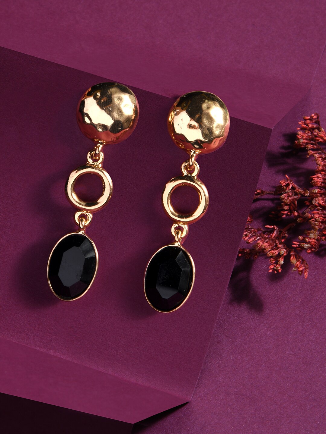 

Lilly & sparkle Women Gold-Plated & Black Contemporary Drop Earrings