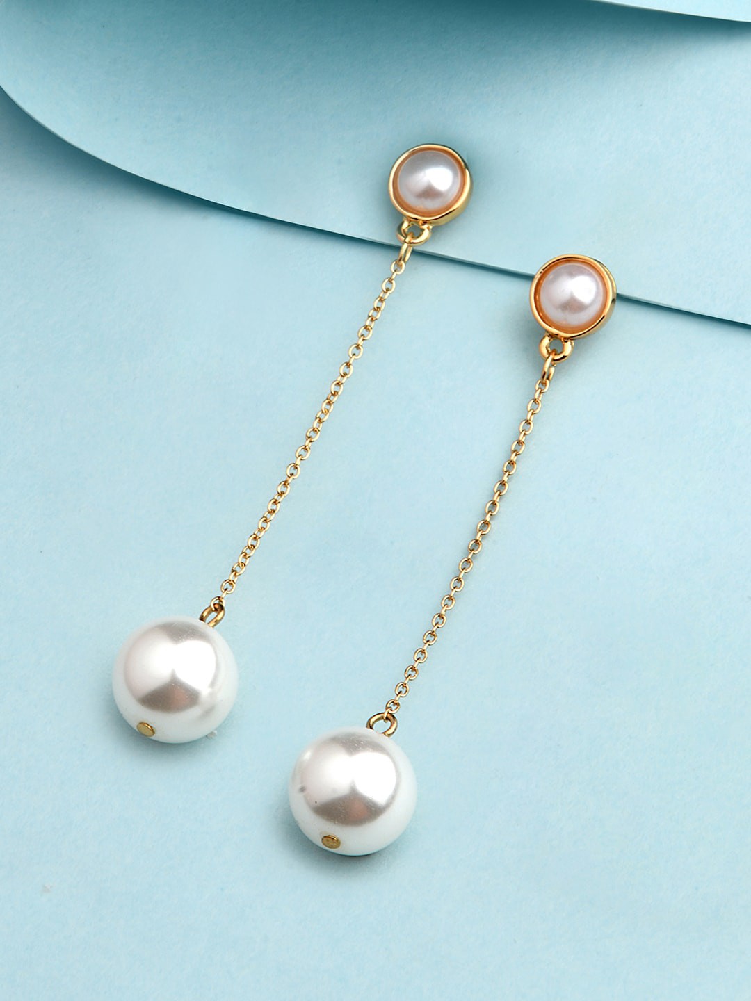 

Lilly & sparkle Women White & Gold-PlatedContemporary Drop Earrings